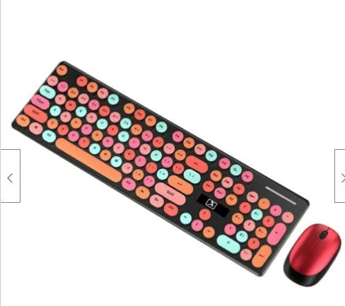Wireless yellow keyboard and mouse set with USB connections on desktop