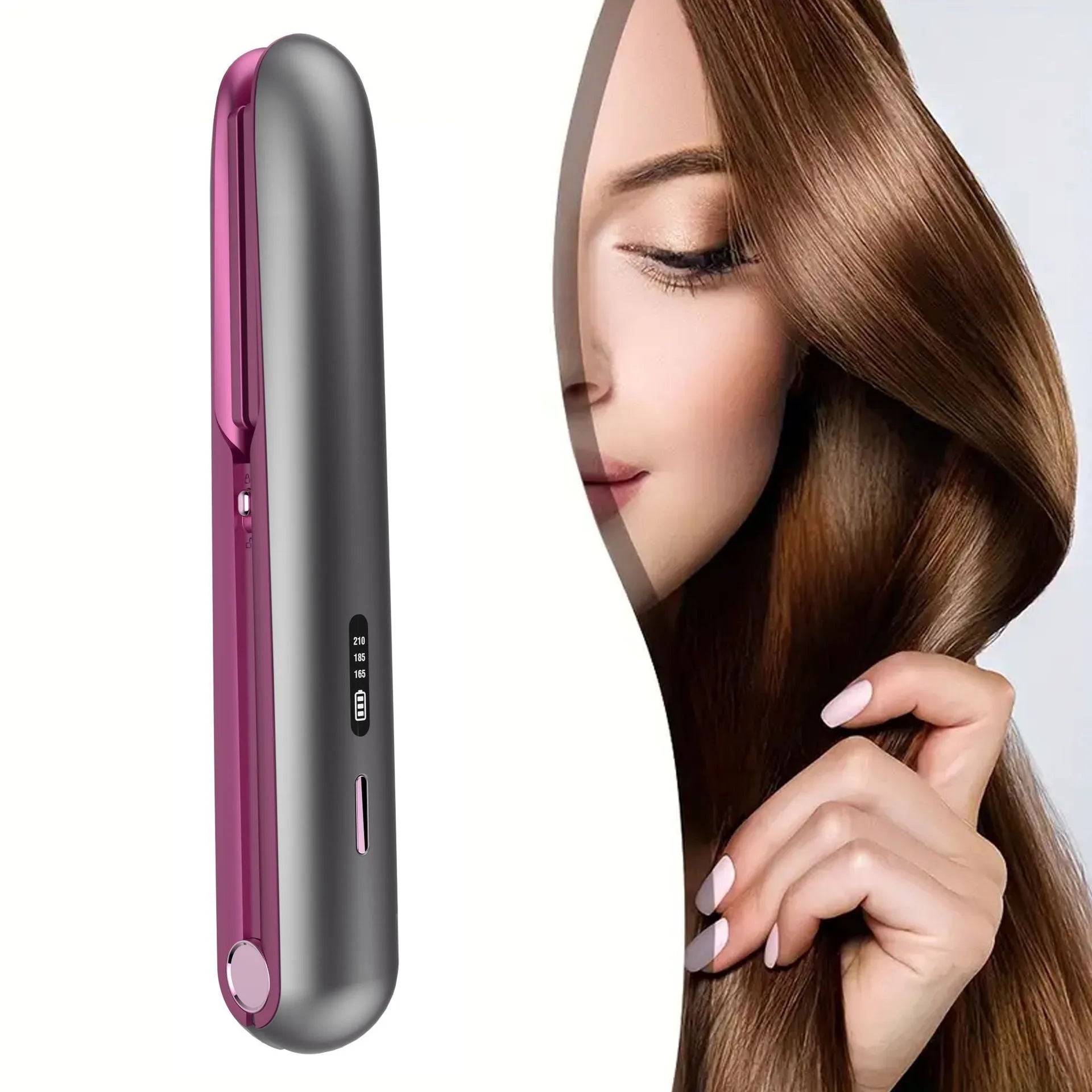 Moon Shadow Gray wireless hair straightener with ceramic plates and temperature control