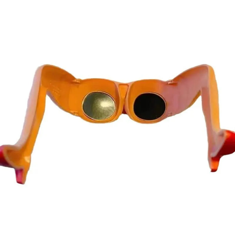 Orange personality sunglasses with leg and hip novelty design on plastic frames