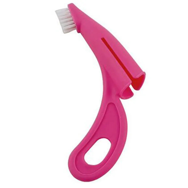 Red and white pet finger toothbrush for dog and cat dental cleaning with silicone bristles