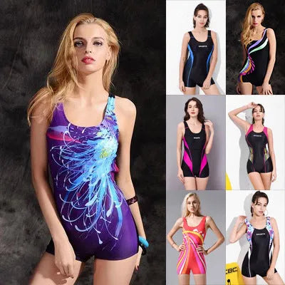 Women's quick-drying polyester one-piece swimsuit in conservative sleeveless style