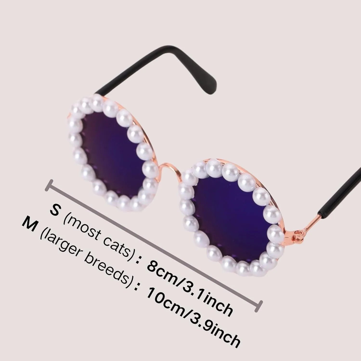 Pearl-rimmed round sunglasses on a cat and dog for costume dress up