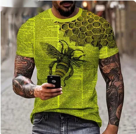 Men's grey T-shirt featuring a large, detailed 3D printed fierce lion graphic on the chest.