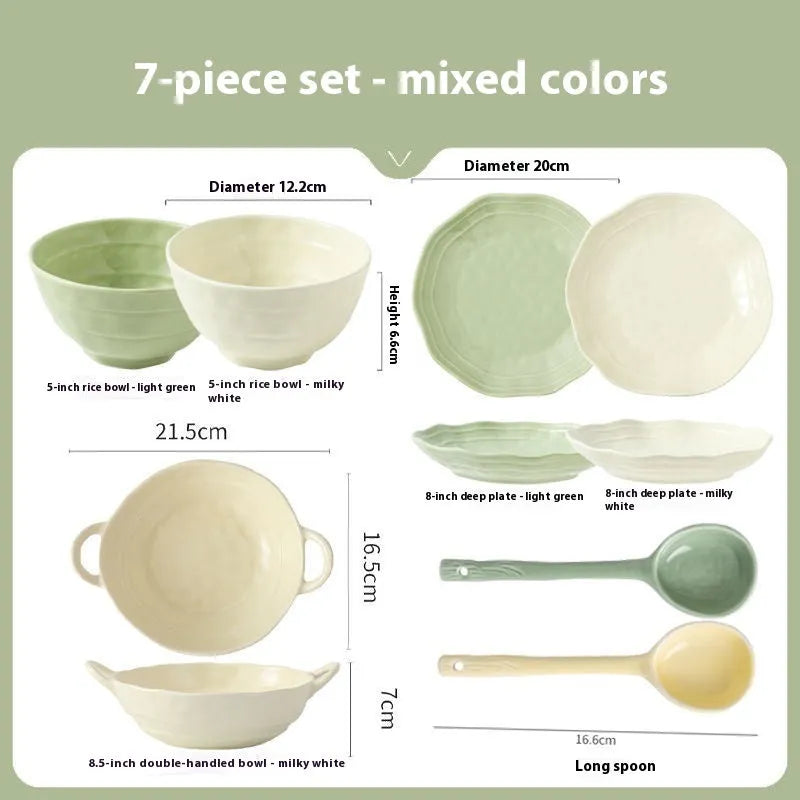Seven-piece solid colour ceramic tableware set with modern Japanese design in gift box packaging