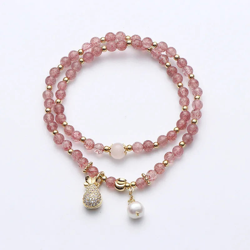 Strawberry quartz geometric bracelet with wallet charm women's crystal jewellery