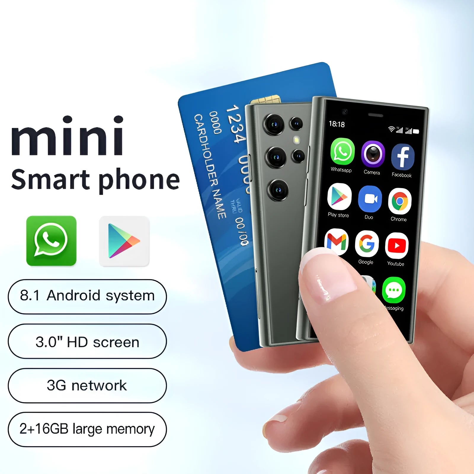 S23PRO XS15 mini smartphone in black, green, or pink purple with a 3-inch screen on a straight plate design.