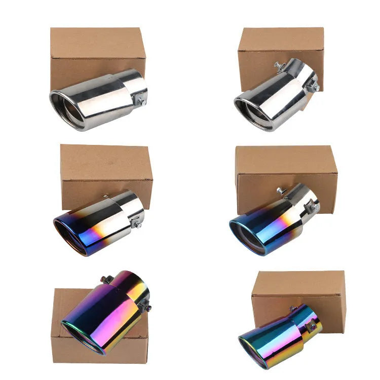 Stainless steel car exhaust tail pipe in straight and curved shapes with baked blue, silver, colourful finishes