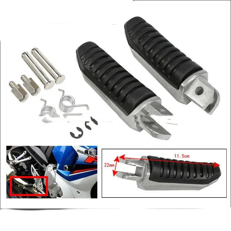 Black anodised aluminium alloy motorcycle footpeg set for Suzuki models including Hayabusa and V-Strom