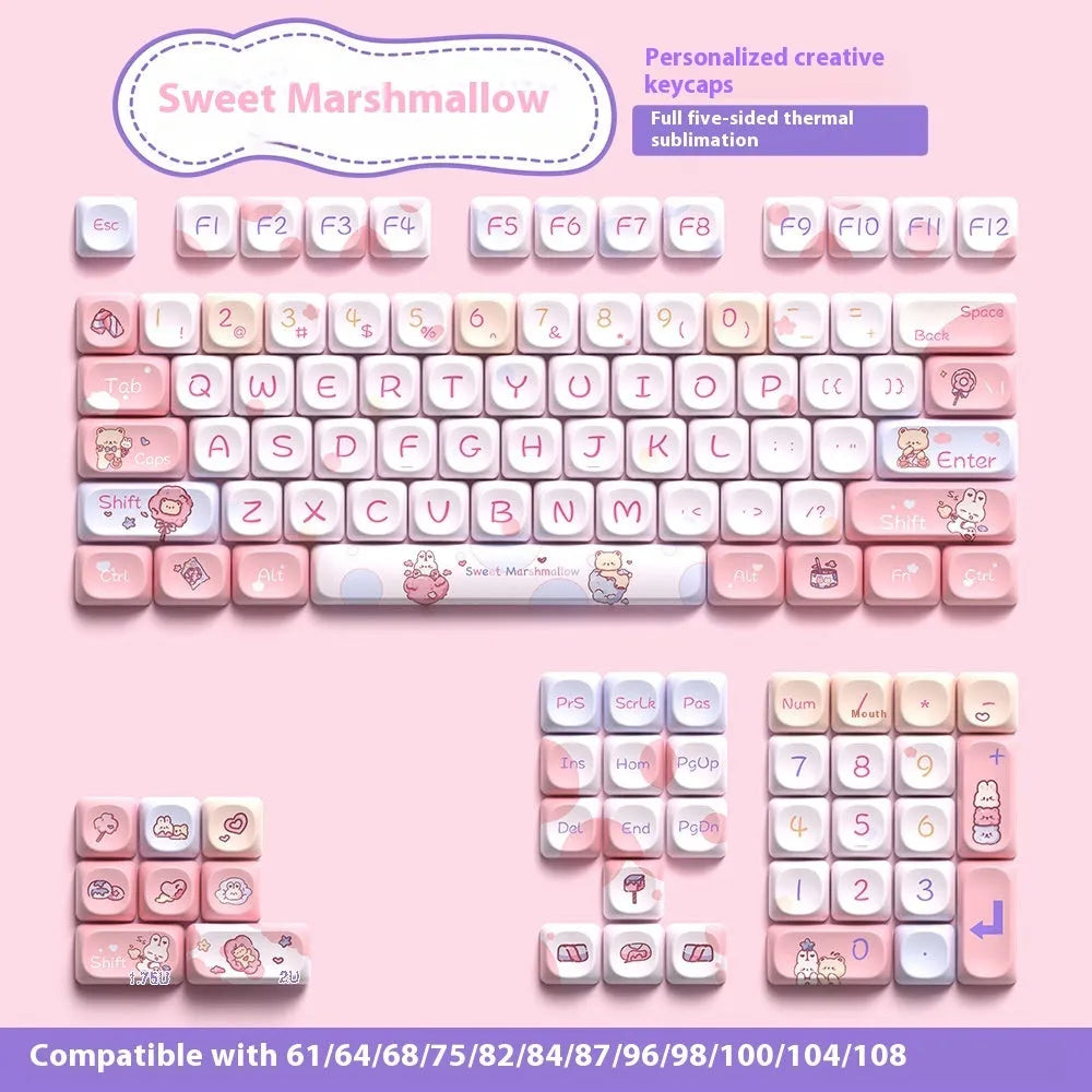 Sweet cotton candy coloured PBT keycaps for mechanical keyboards with cherry MX switches