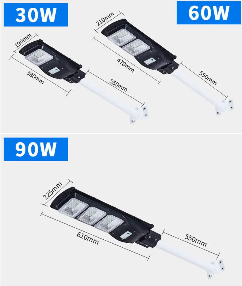 Integrated solar street light with solar panel and LED light in single unit for outdoor areas