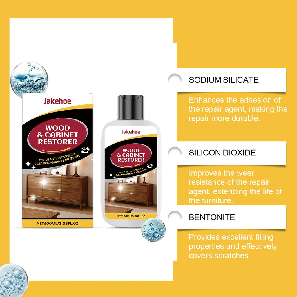 Wood furniture scratch care agent in 100ml bottle with 20x20cm application cloth for surface maintenance