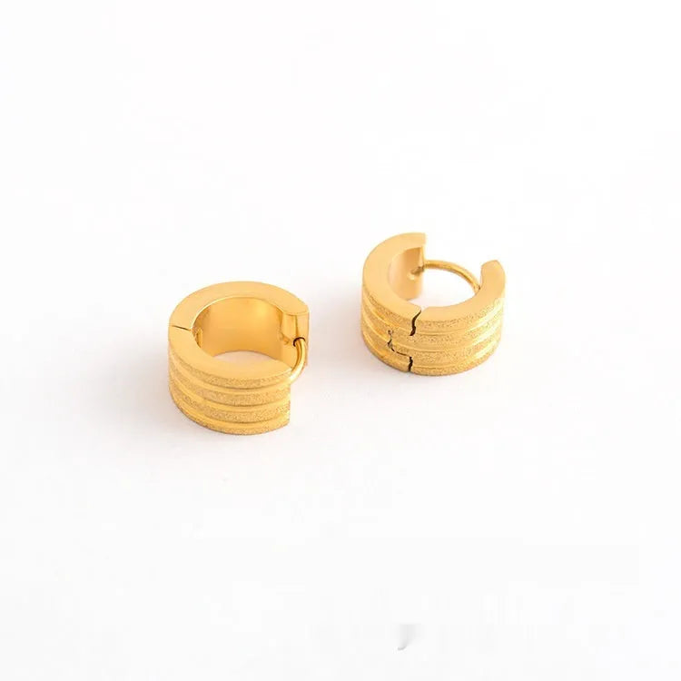 Geometric titanium steel frosted three-line earrings in Korean style with electroplated finish