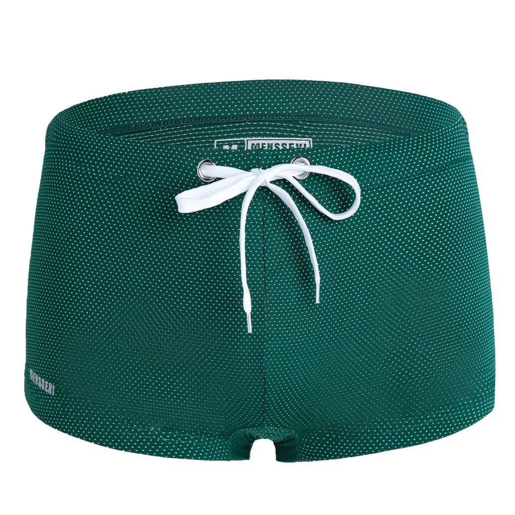 Men's low-waist swimming trunks in nylon fabric with lace detailing available in eight colours