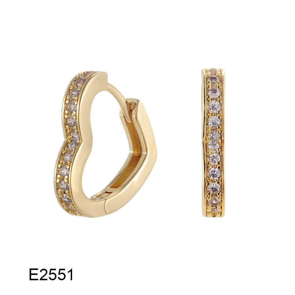 Heart-shaped copper ear clip earrings with brass gold plating and gang drill elements