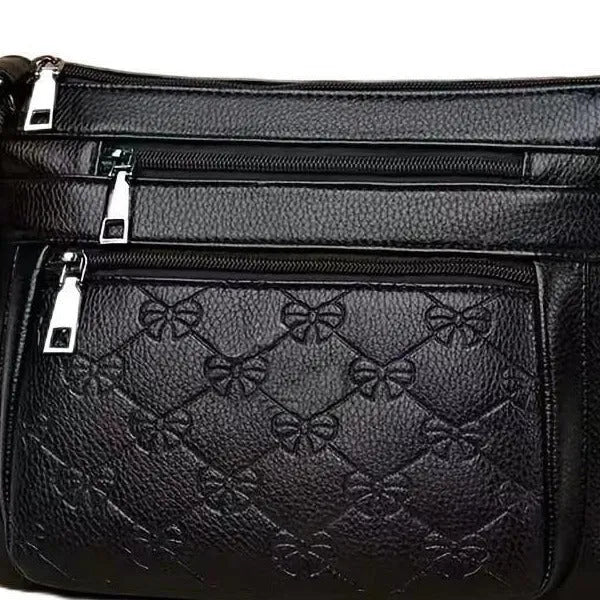 Butterfly black women's crossbody bag with embossed PU leather and horizontal square design