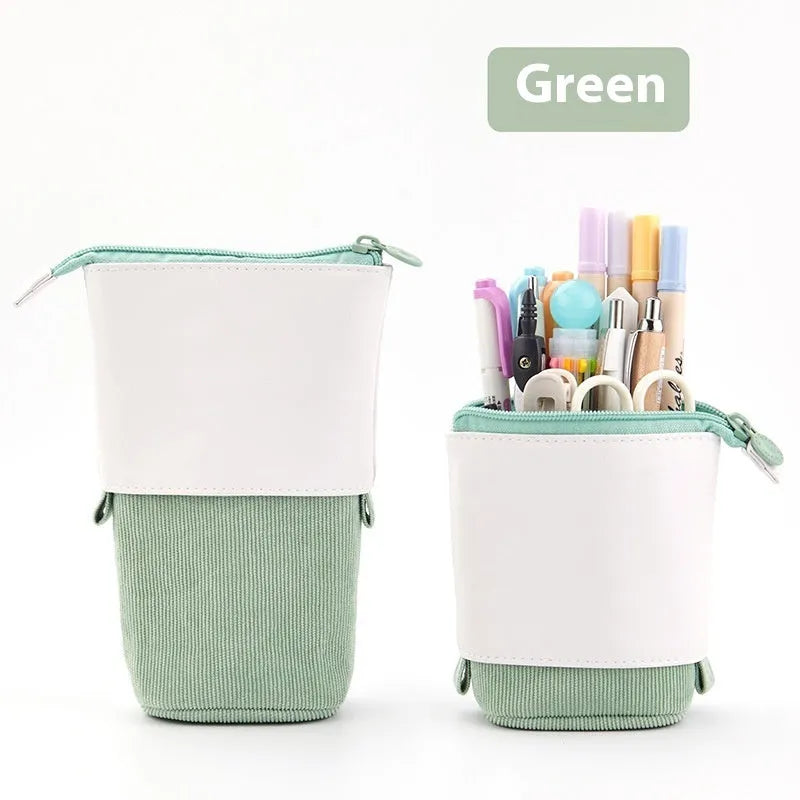Telescopic drop-down stationery case in corduroy fabric with six colour options