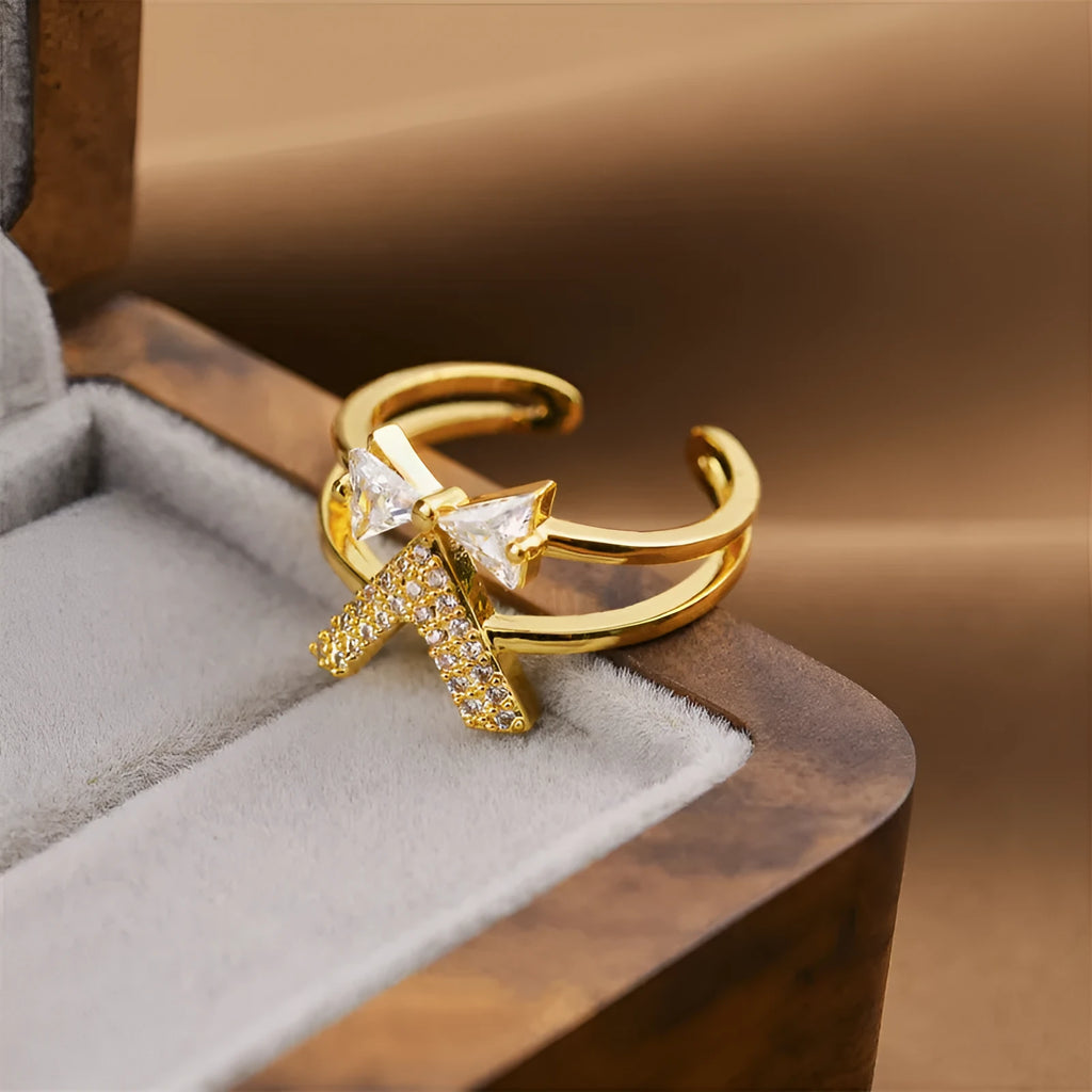Gold geometric open ring with Korean fashion styling and adjustable design