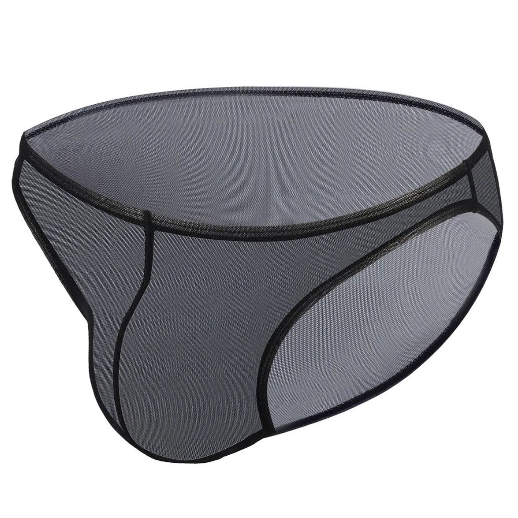 Men's black ice silk triangle briefs with low waist design and quick-dry nylon fabric