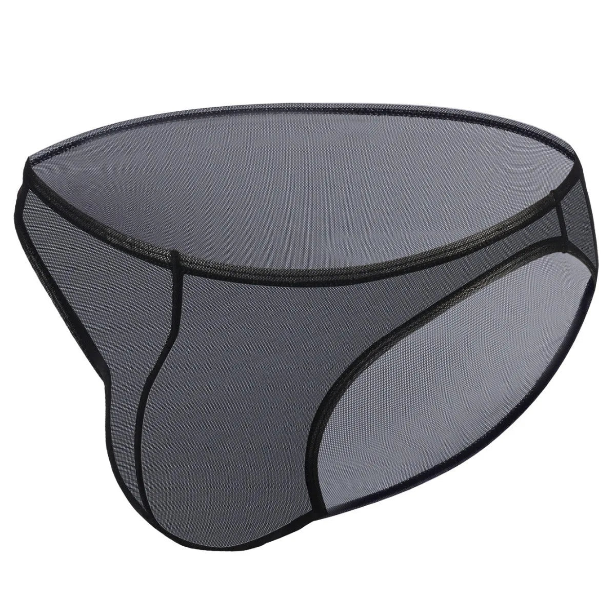 Men's black ice silk triangle briefs with low waist design and quick-dry nylon fabric