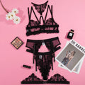 Black women's mesh bra with embroidery detail and a three-point strap back design.