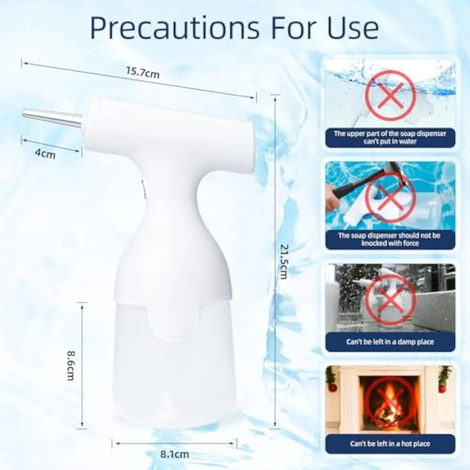 White electric foam soap dispenser with USB cable and nozzle attachments for pet and home cleaning