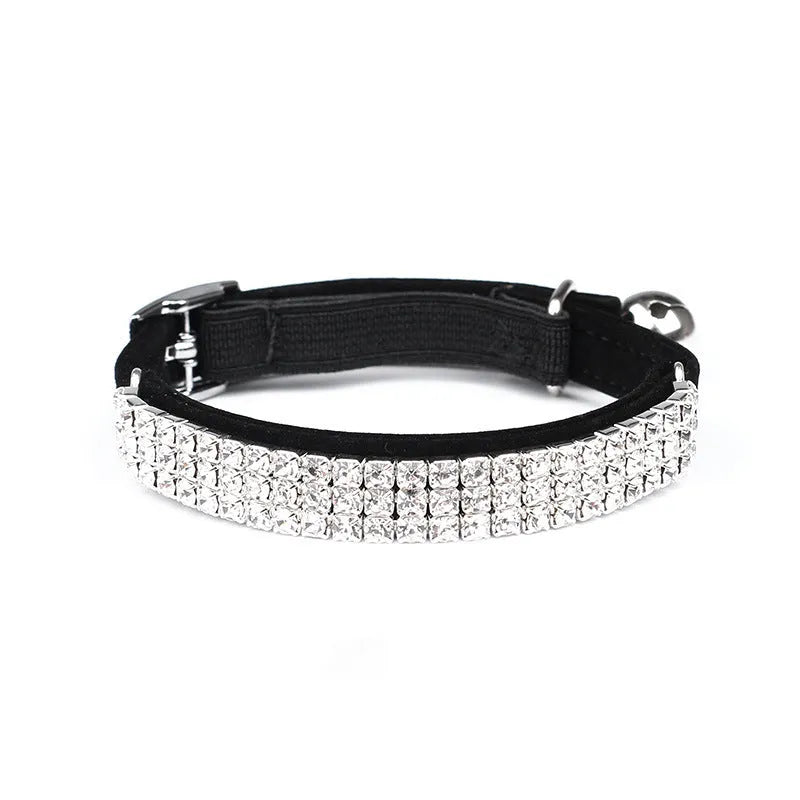 Velvet cat collar with rhinestone decoration in five colour options, adjustable 20-30 cm length
