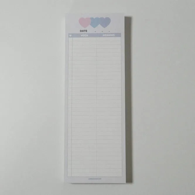 English words notepad with double-sided printing, half B5 size 9.1x25.7cm with pink cover