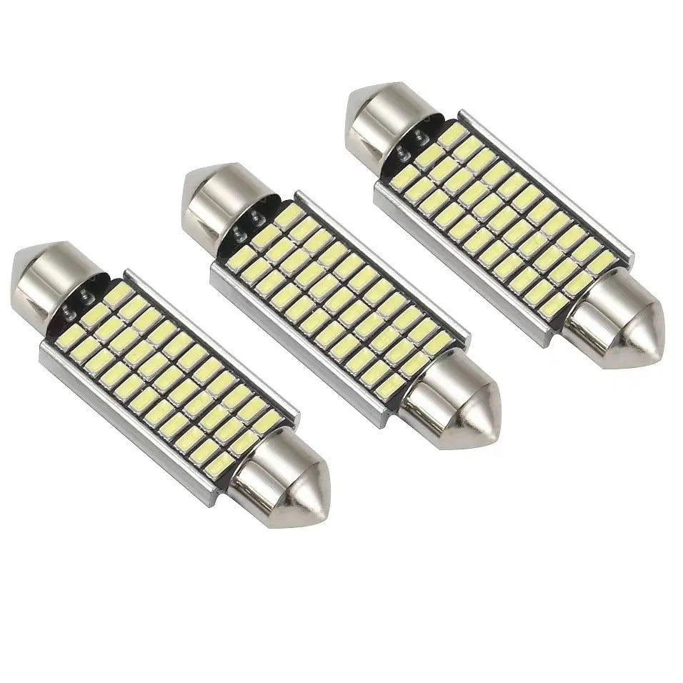 Aluminium double tip car roof light in white, showing four size options for vehicle interior use.