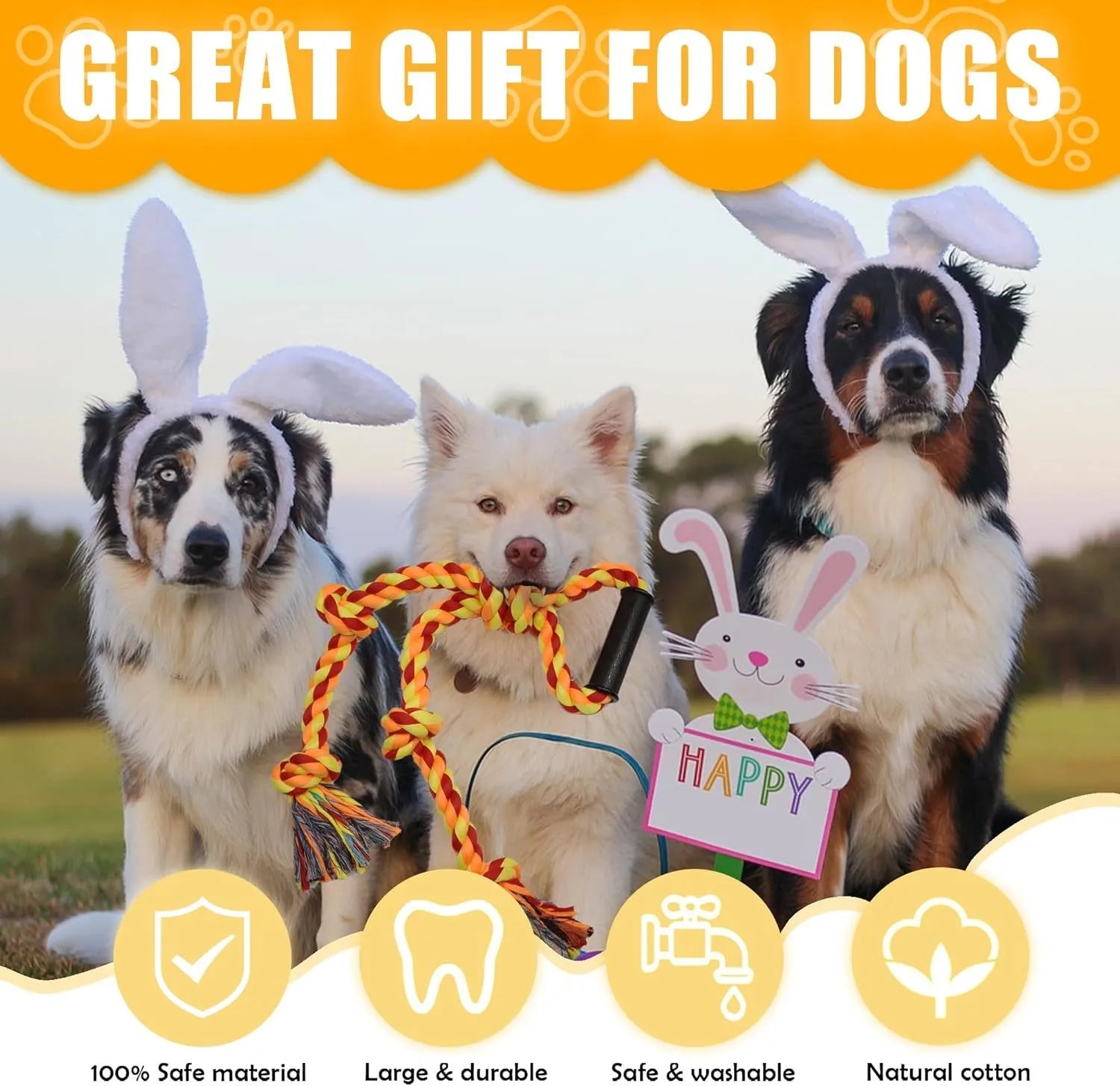 Blue and yellow woven cotton rope dog toy with a non-slip handle for tug-of-war games.