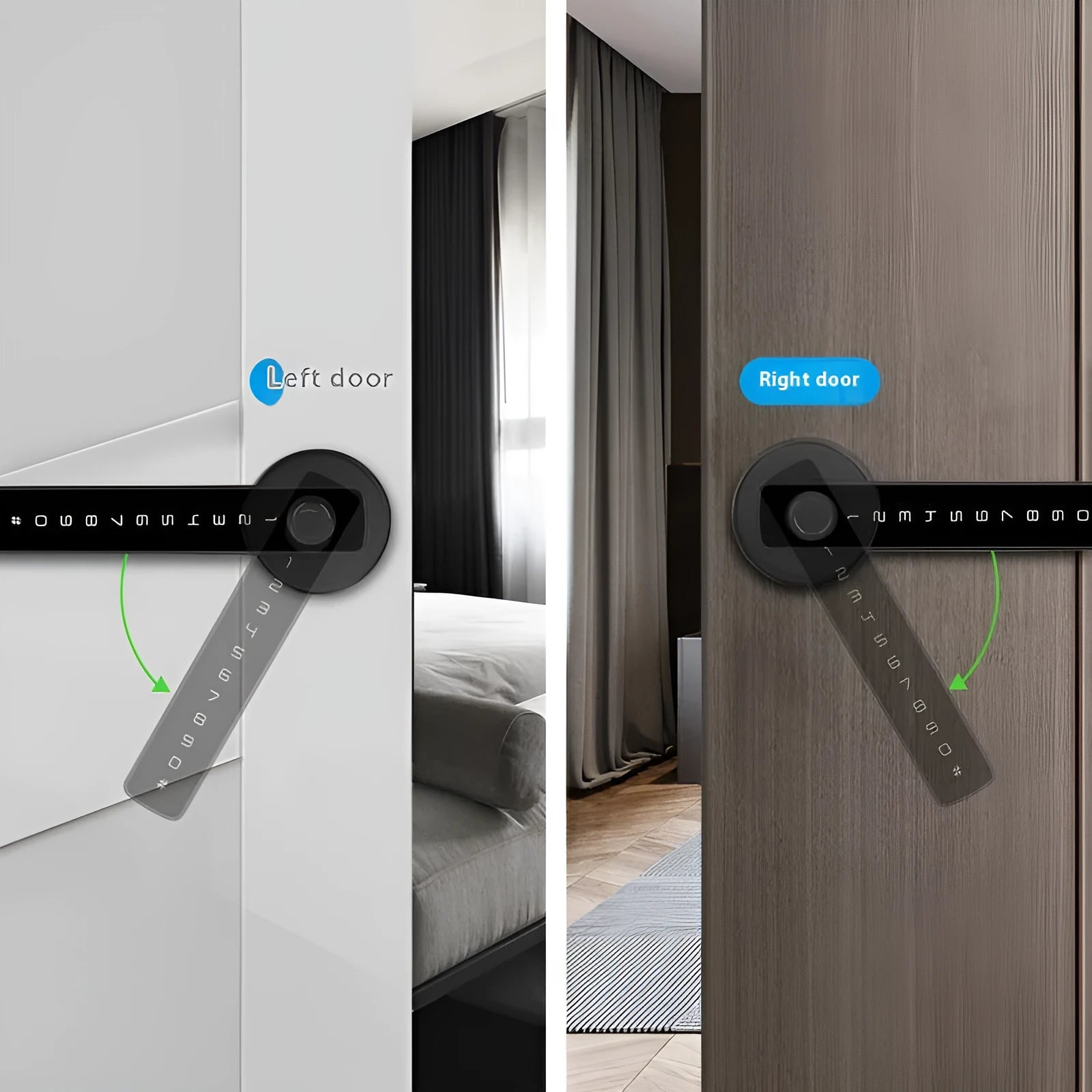 Black smart door lock with spherical handle for indoor wooden doors with fingerprint and card access