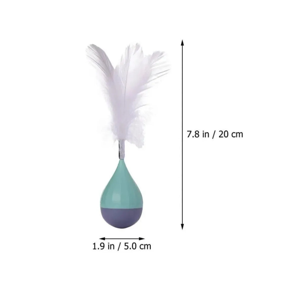 Feather tumbler cat toy showing green colour option with tease stick and goose feather attachment
