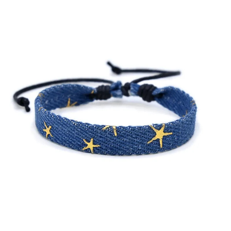 Denim fabric carrying strap bracelet with national style design in various colour options