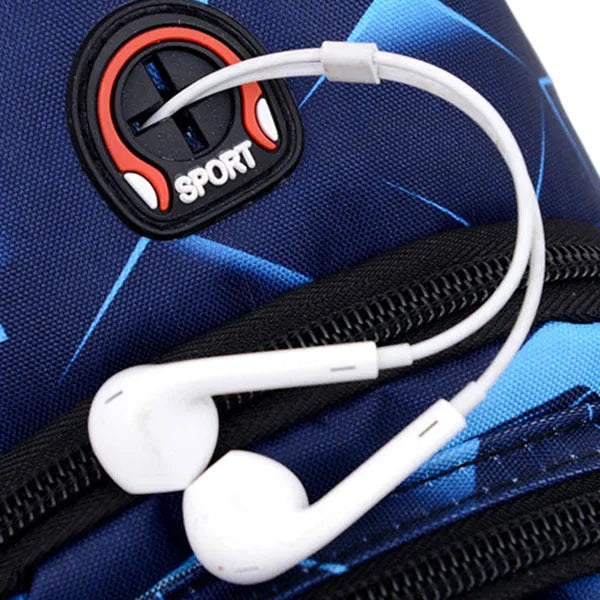 Black Oxford cloth crossbody chest bag for men with a visible earphone hole and zipper.