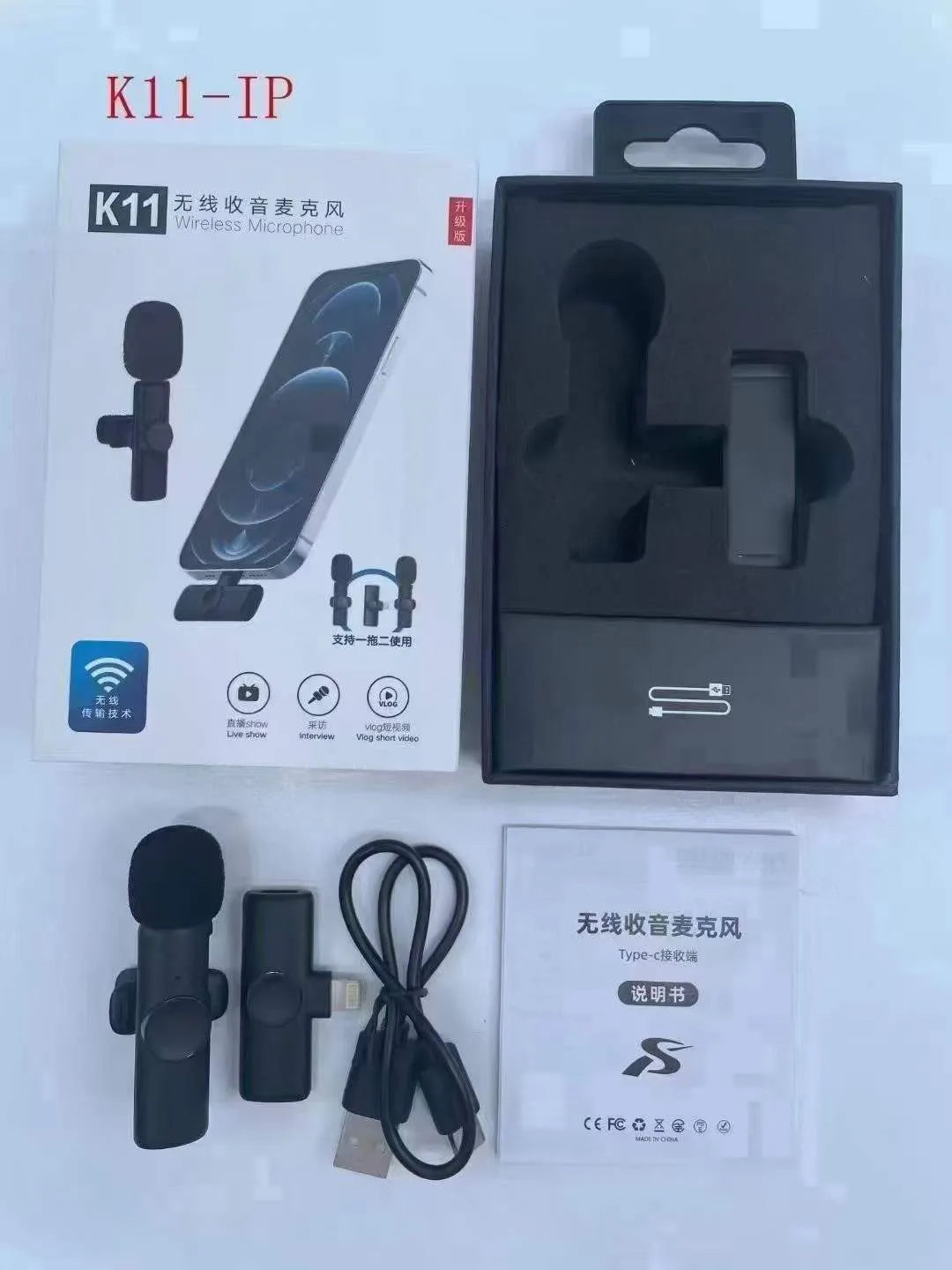 Wireless collar clip lavalier microphone for outdoor video recording with multiple interface connection options