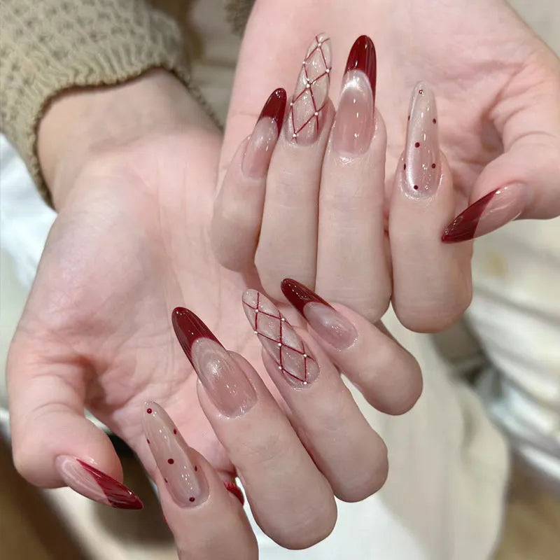 Sweet girly press-on false nails with 500 pieces of 3D heart, star, cloud, and butterfly stickers.
