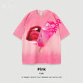 Heavy washed cotton street t-shirt in loose pullover style with short sleeves, showing cartoon pattern design