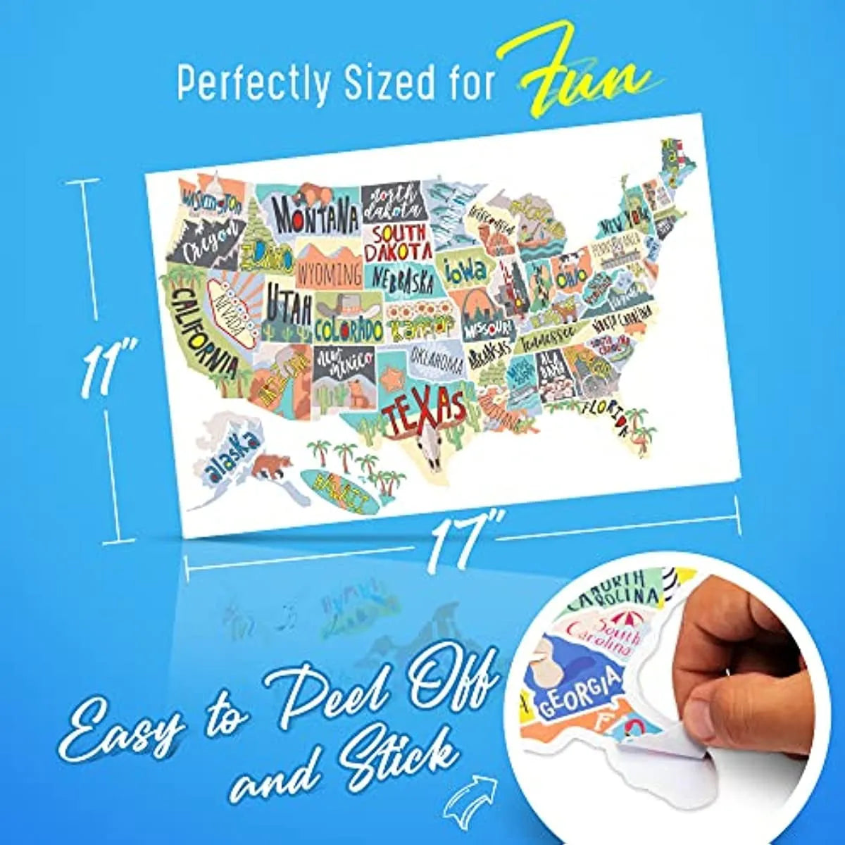 Travel-themed car sticker set with map lettering and white background on adhesive vinyl sheet.