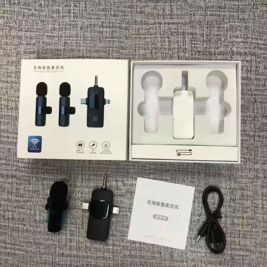 Wireless collar clip lavalier microphone for outdoor video recording with multiple interface connection options