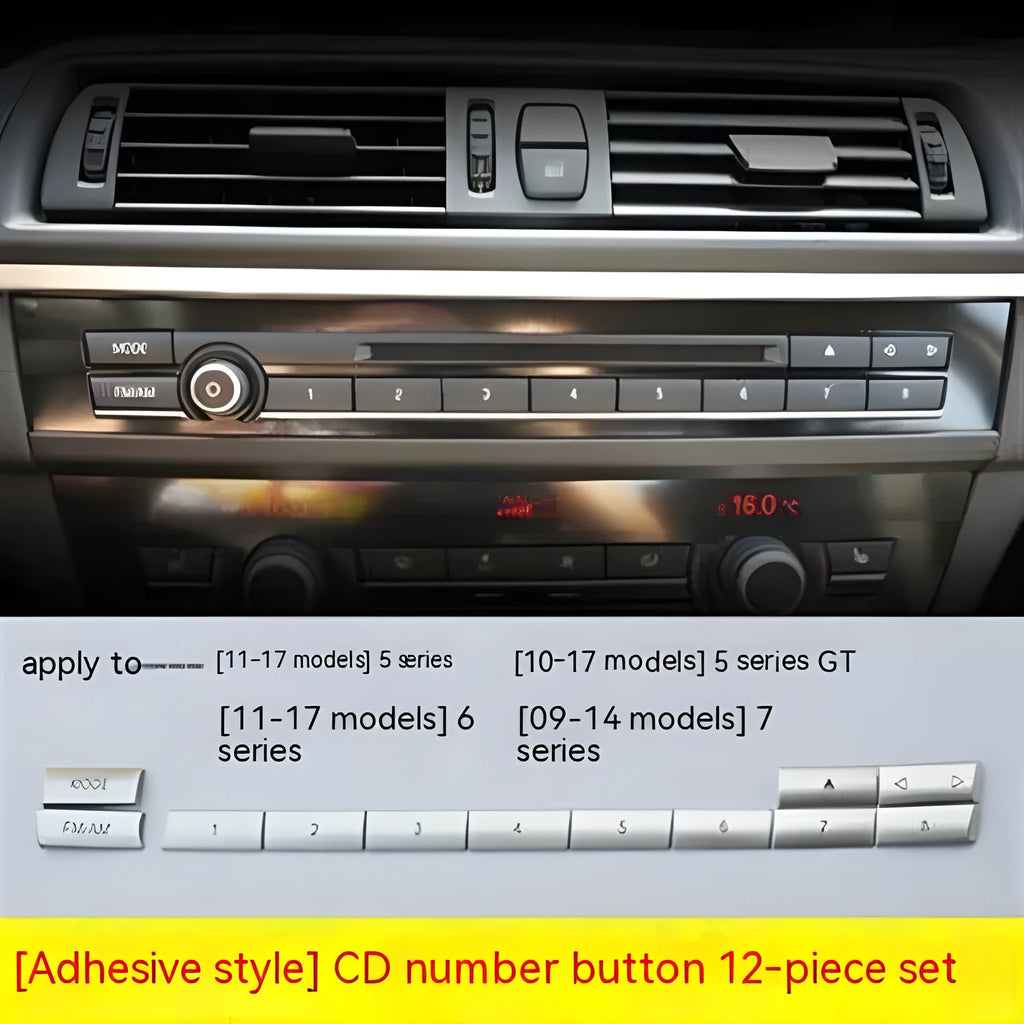 Silver car dashboard air conditioner button panel replacement set for climate control.