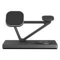 Black and white five-in-one wireless charging station with magnetic bracket, circular base, and watch charging position