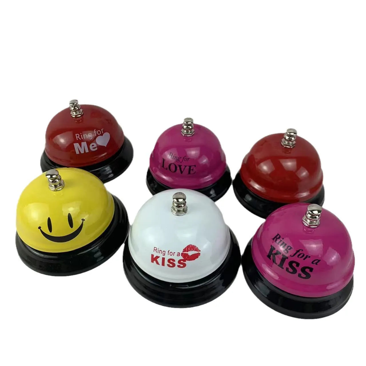 Iron hand bell for classrooms or restaurants in one of eleven colour options like blue, pink, or green tea.