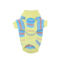 Blue and yellow striped wool dog sweater for small breeds like Maltese and Bichon in sizes XS to XXL