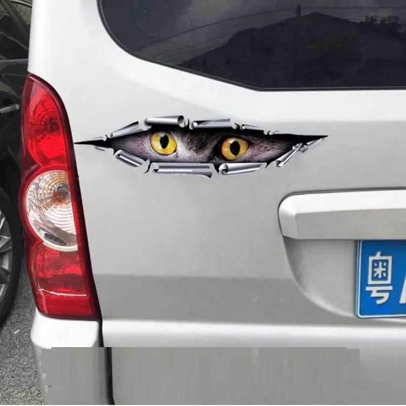 3D Tiger Eye or Eagle Eye car door sticker measuring 10x35 cm on transparent PVC.