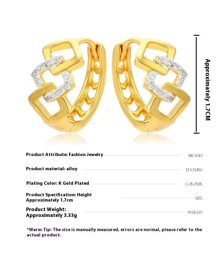 Gold geometric hollow-out earrings with colour separation ear clip