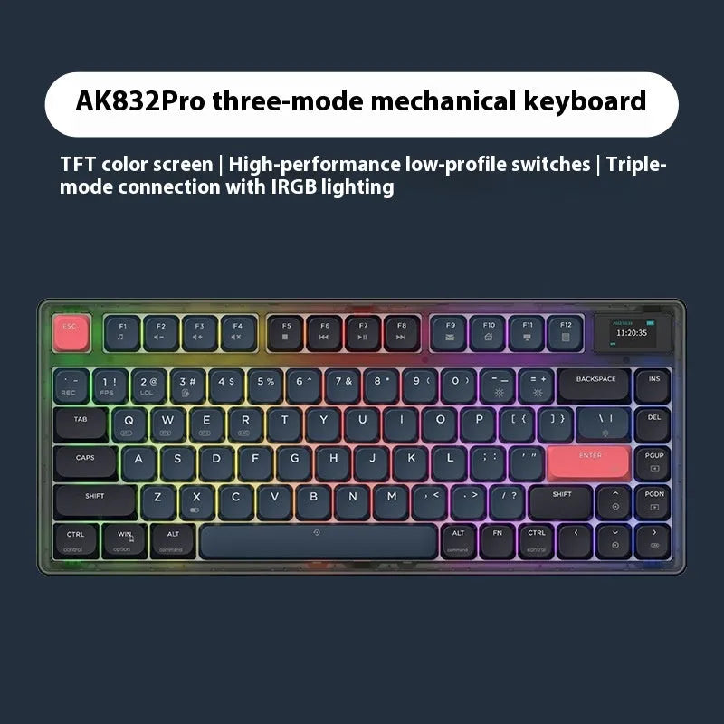 Ajazz AK832PRO three-mode mechanical keyboard in green colour with RGB backlighting