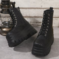 Women's white retro patchwork ankle boots with chunky heel and side zip fastening