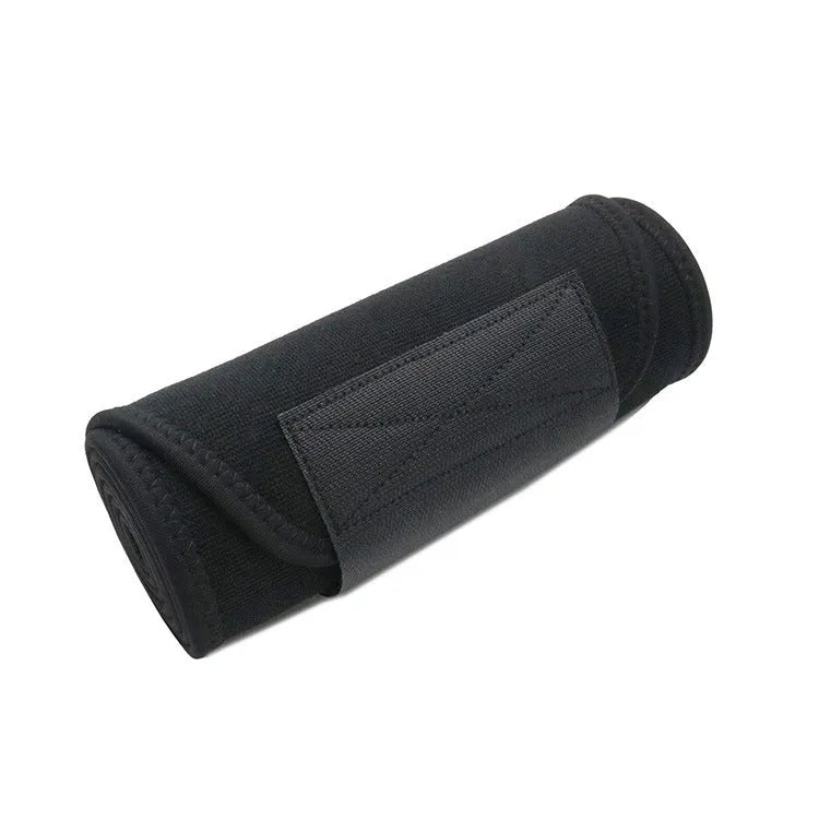 Neoprene lumbar support belt in black colour showing adjustable waist strap for sports and fitness activities