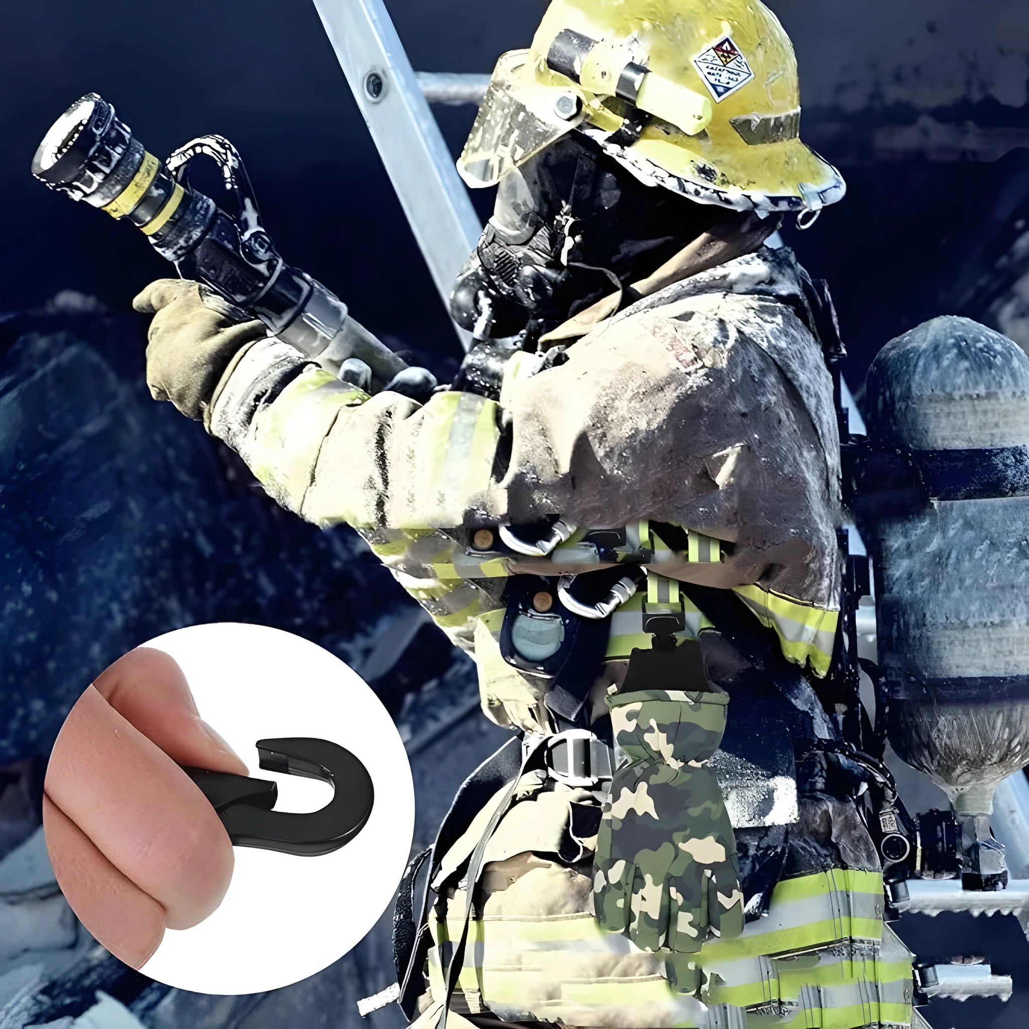Fluorescent green universal fireman gloves safety clamp with metal buckle and reflective tape.