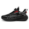 Men's black casual sports shoes with rotating buckle closure and mesh upper on a TPU sole.
