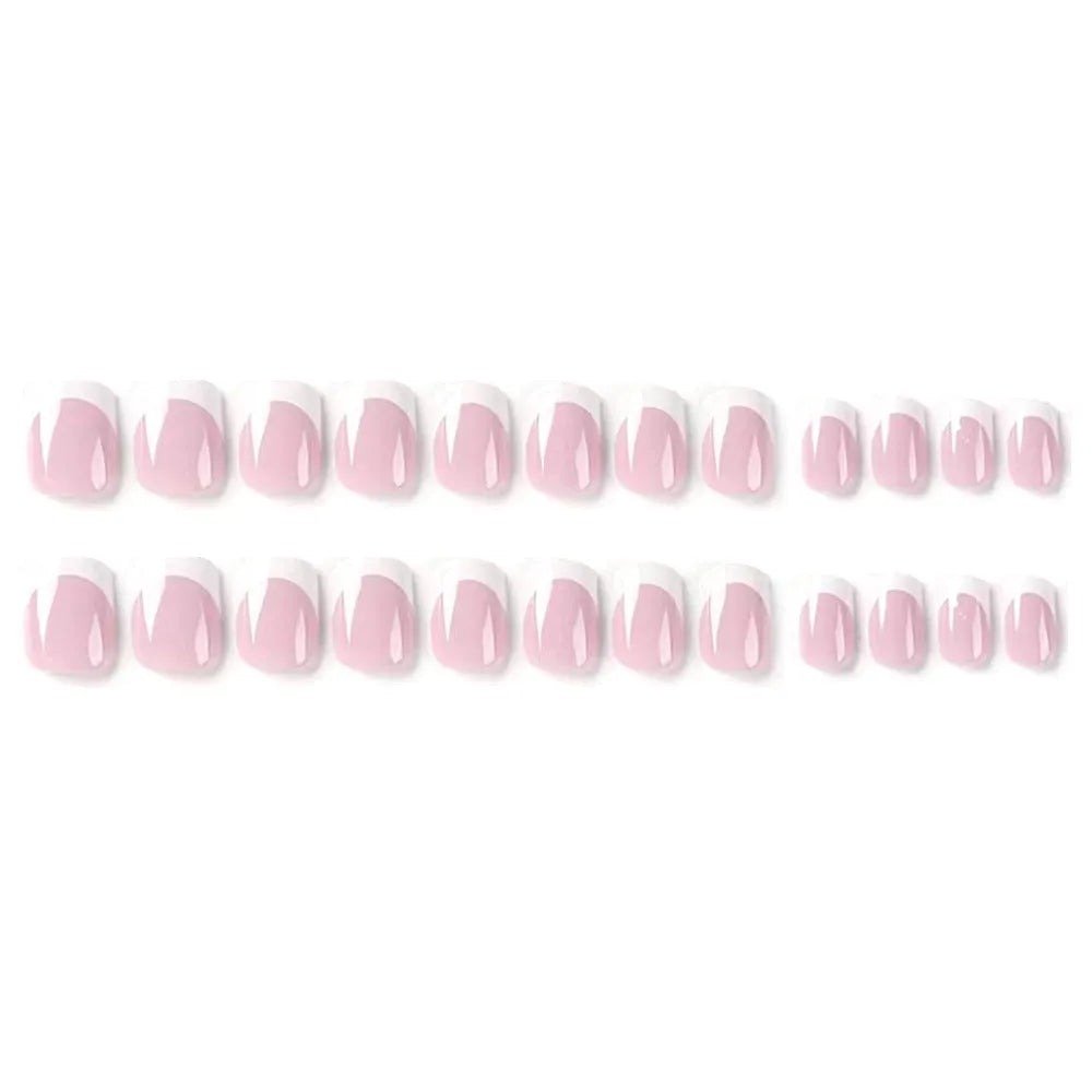 White plaid pattern plastic nail tips in coffin shape, 24 piece pack